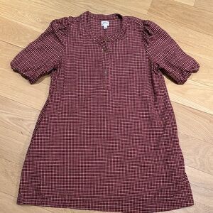 J. Crew Red and White Plaid Puff Sleeve Mini Dress